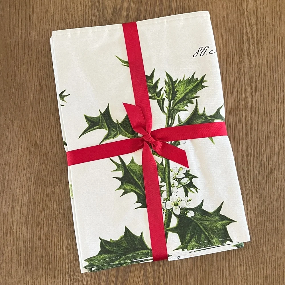 Williams Sonoma Holly Botanical Place Mats Set of 4 Holiday Winter Green Berry